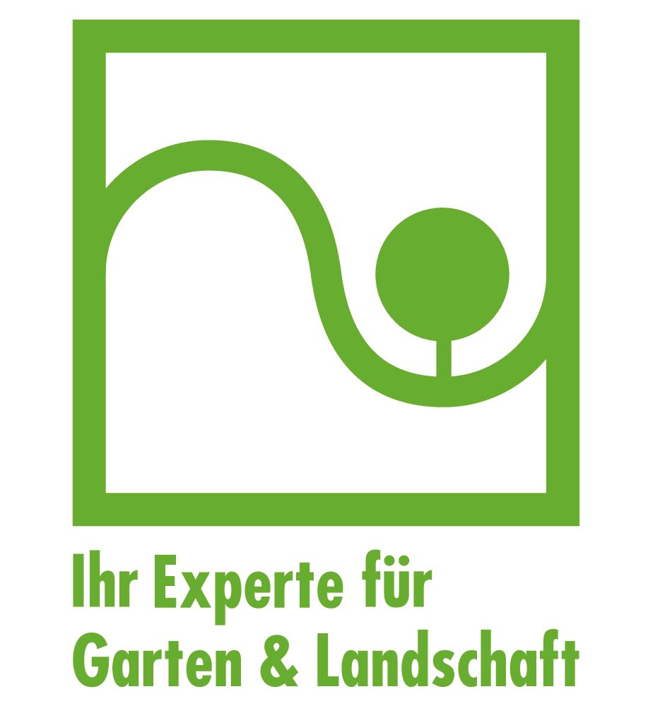 Grünes Logo mit stilisiertem Baum in Quadrat und Text: "Ihr Experte für Garten & Landschaft".